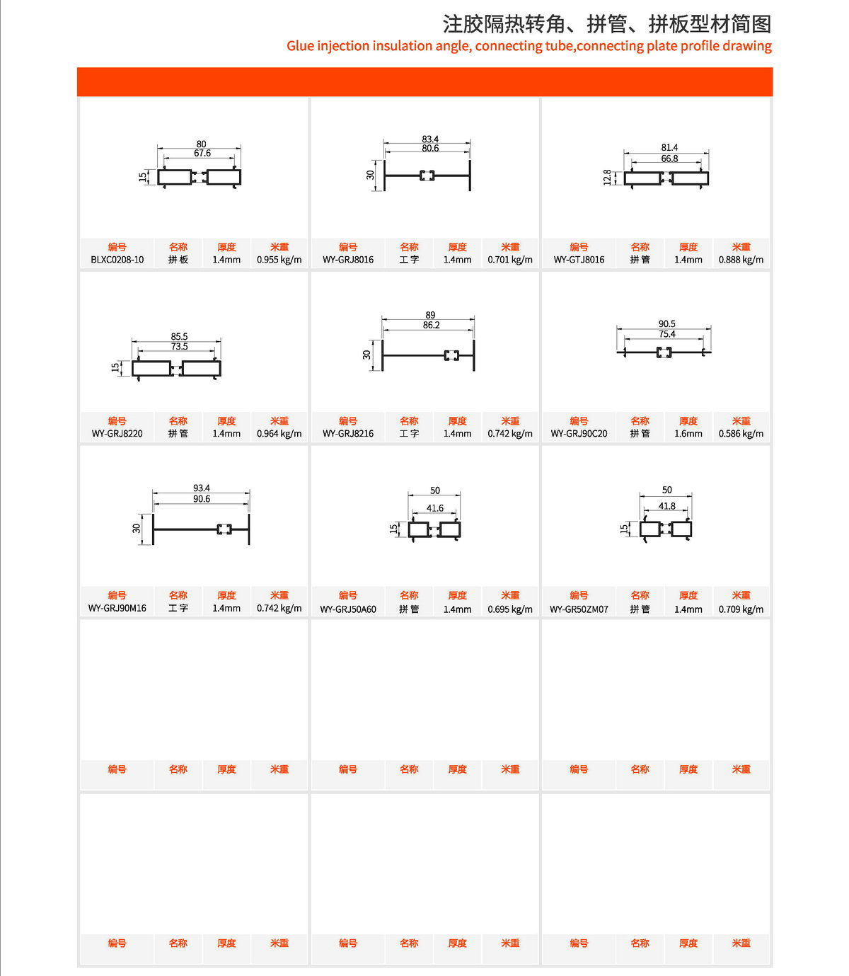 注膠隔熱轉(zhuǎn)角、拼管、拼板型材